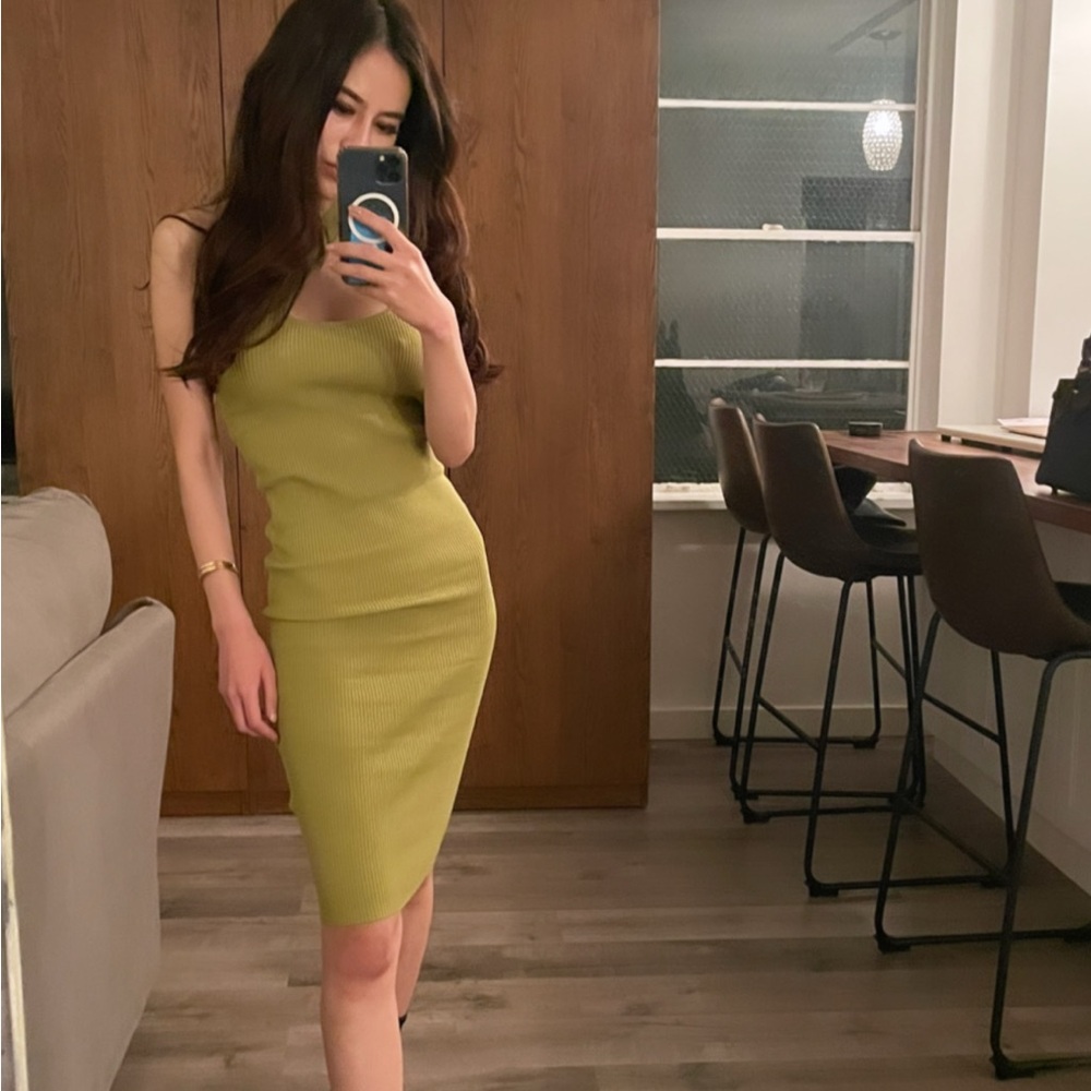 NAKD Olive Green Ribbed Dress Size XXS (fits size 0)